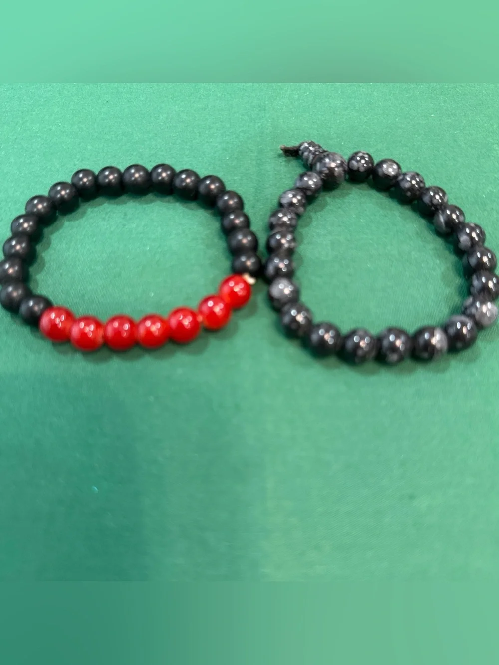 Black &Red Beaded Stretch Bracelet Set Gothic, Boho Stackable 15D